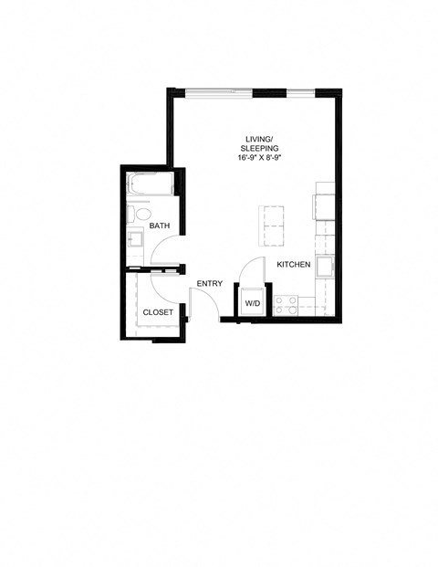 Floor plan for studio, 1 bath, 497 sqft